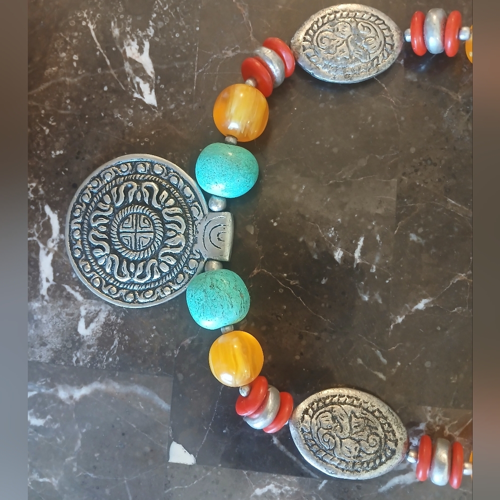 Artisan Silver And Turquoise Statement Necklace - image 3